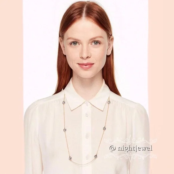 💖KATE SPADE Lady Marmalade Diamond Crystal Statement Scatter Long Necklace Rose - Picture 4 of 6